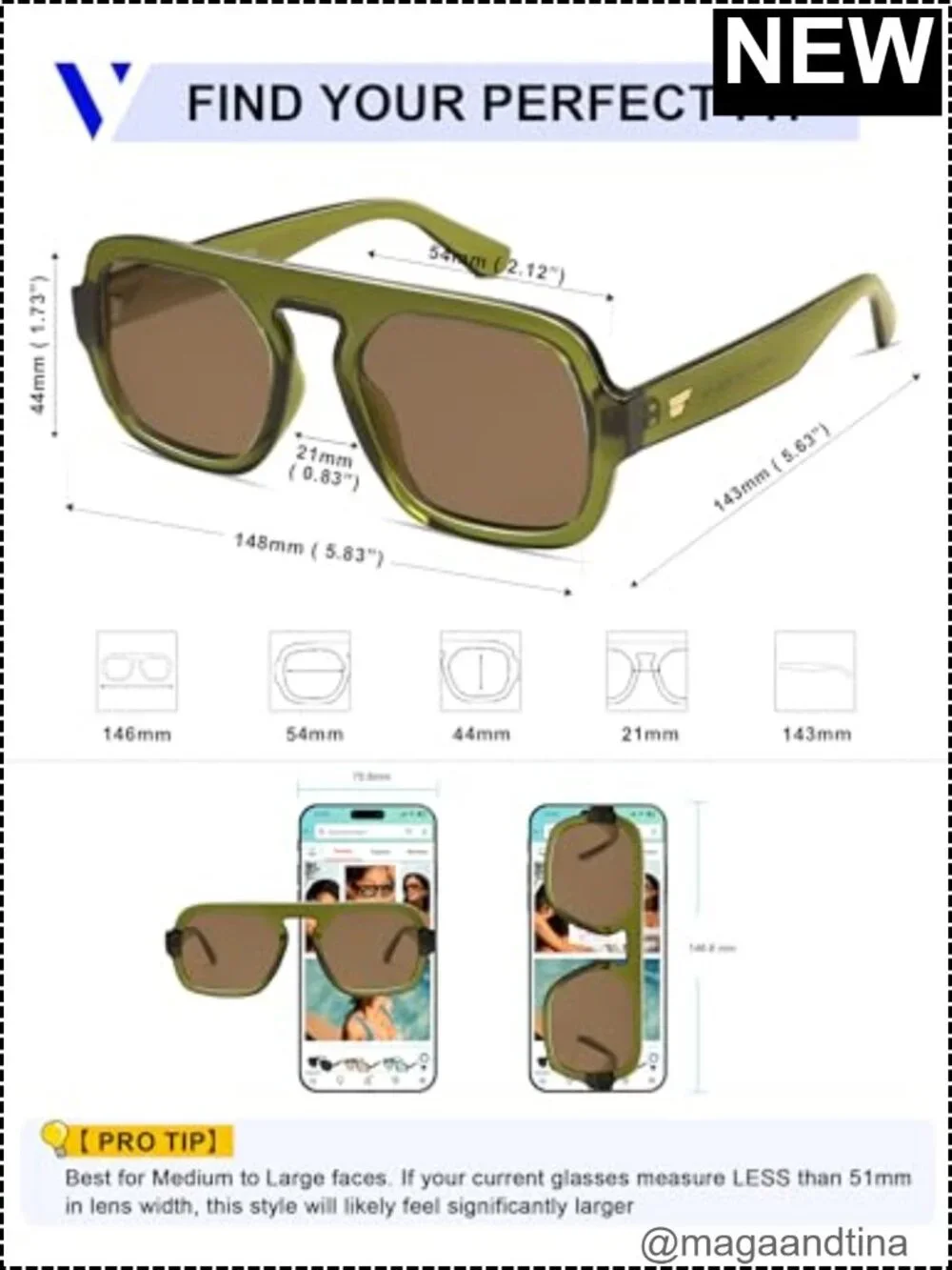 Retro Square Aviator Sunglasses UV400 Protection Oversized Frame Unisex